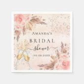 シャビーなウェディングシャワー パンパスグラス ローズゴールド バブル スタンダードカクテルナプキン (正面)