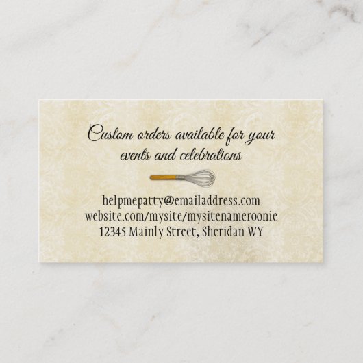 シャビーなシックなエプロンナイフひげシェフのケータリングカード 名刺 (裏面)