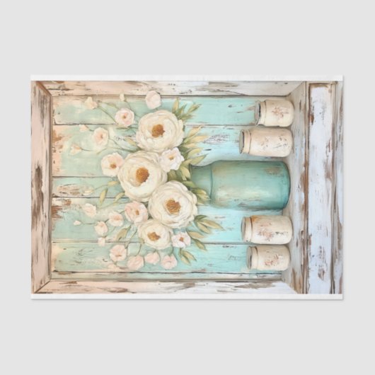 シャビーなシックなクリーム牡丹、アクアジュグDV5Rデコページ 薄葉紙 (正面)