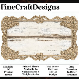 シャビーなシックな木材+金ゴールドスクロールフレームAN3 Decompage 薄葉紙