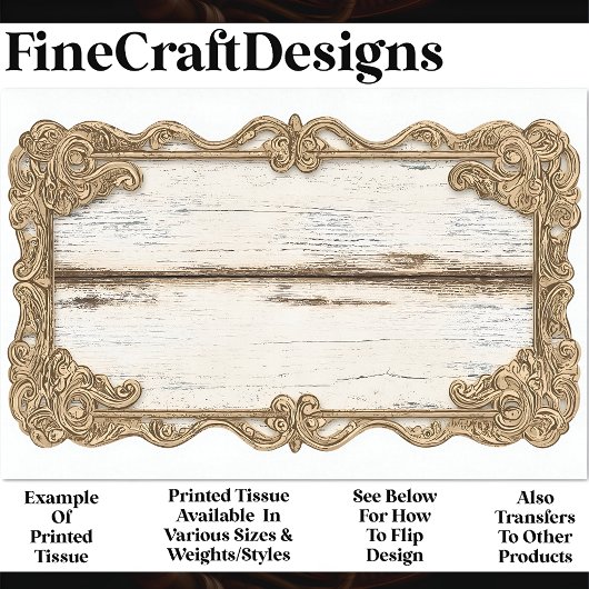 シャビーなシックな木材+金ゴールドスクロールフレームAN3 Decompage 薄葉紙