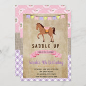 シャビーなピンクの馬パーティーの招待状 招待状 (正面/裏面)