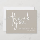 シャビーなミニマリストスクリプトのウェディングシャワーフラット サンキューカード (正面)