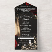 シャビーなランタンと豪華な赤いバラのウェディング + 出席確認 オールインワン招待状 (内側)