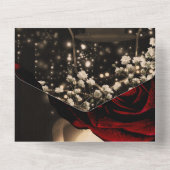 シャビーなランタンと豪華な赤いバラのウェディング + 出席確認 オールインワン招待状 (裏面)