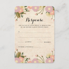 シャビーなルーラルスタイルの水彩花モチーフのキャンバスウェディングＲＳＶＰカード 出欠カード