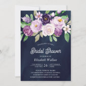 シャビーな紫の花の写真　ネイビーブルーのブライズメイドシャワー 招待状 (正面)