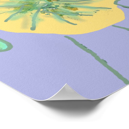 シャビーアクアオレンジレッドウォーターカラーラベンダーポピー ポスター (角)