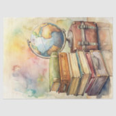 シャビーウォーター色のヴィンテージスーツケースの世界地図 薄葉紙 (正面)