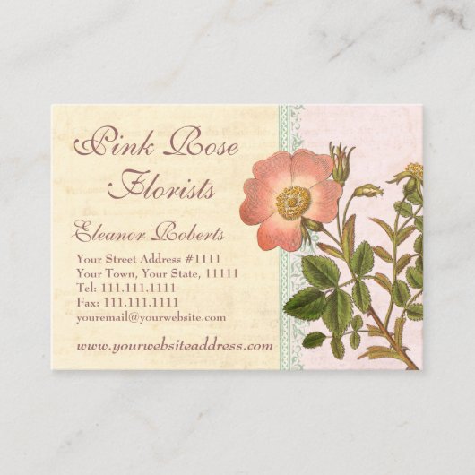 シャビーエレガンスヴィンテージシックなピンクドッグバラ 名刺 (正面)