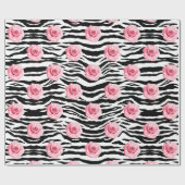 シャビーエレガントビーシックなピンクのバラとゼバのストライプ ラッピングペーパー (フラット)