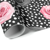 シャビーエレガントビーシックなピンクのバラと水玉模様 ラッピングペーパー (ロールコーナー)