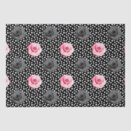 シャビーエレガントビーシックなピンクローズアンド水玉模様 薄葉紙