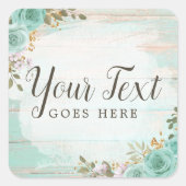シャビーコテージシックターコイズフローラ素朴ウッド スクエアシール (正面)
