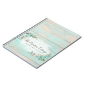 シャビーコテージシックターコイズフローラ素朴ウッド ノートブック (左側)