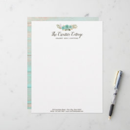 シャビーコテージシックターコイズフローラ素朴ウッド レターヘッド