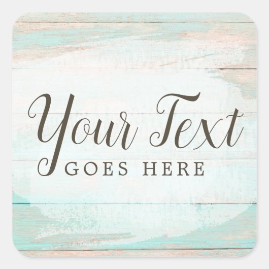 シャビーコテージシックターコイズ素朴チップウッド スクエアシール (正面)