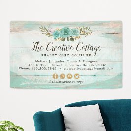 シャビーコテージシックターコイズ素朴フローラウッドB 横断幕