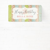 シャビーコテージピンクローズベビーガールハッピーバースデー 横断幕 (インサイチュ)