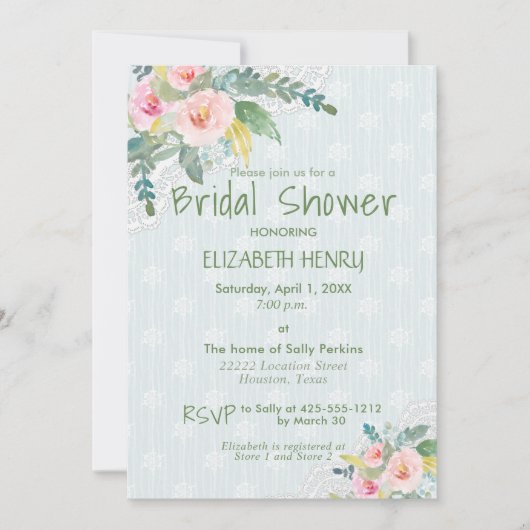 シャビーシエレガントックヴィンテージフローラブライダルシャワー 招待状 (正面)