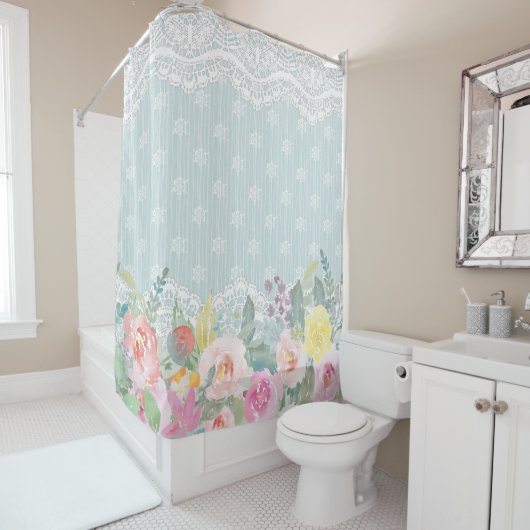 シャビーシエレガントックヴィンテージ春ガーリーフローラ シャワーカーテン (インサイチュ)