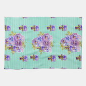 シャビーシックなアクアパンジーフローラキッチンティータオル キッチンタオル (横)