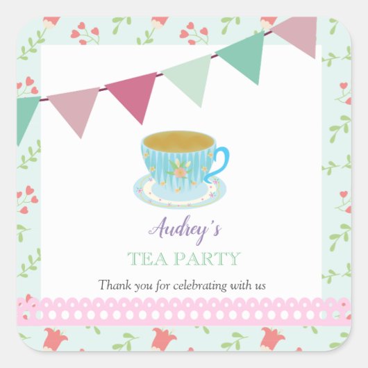 シャビーシックなアフタヌーンティーキュートフローラメッセージカード スクエアシール (正面)