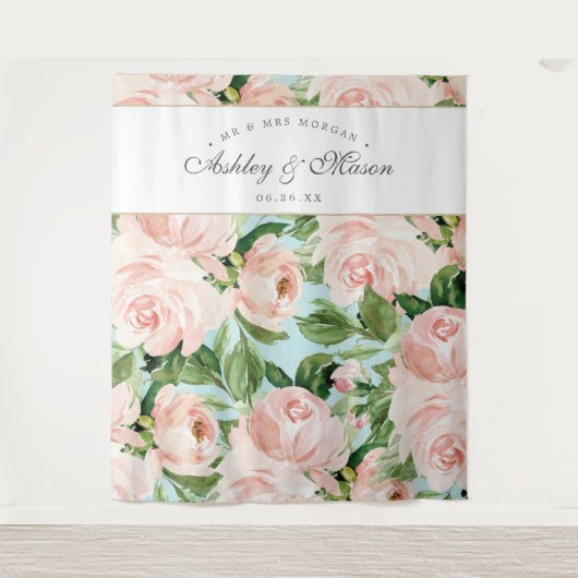 シャビーシックなウェディングバックドロップ写真ブース タペストリー (正面)