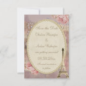 シャビーシックなエッフェル塔と花のSave the Date 招待状 (裏面)