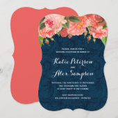 シャビーシックなコーラルとネイビーのみの披露宴招待状 招待状 (正面/裏面)