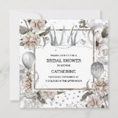 シャビーシックなシルバークラウングリッターバラカントリーグラム 招待状 (正面)