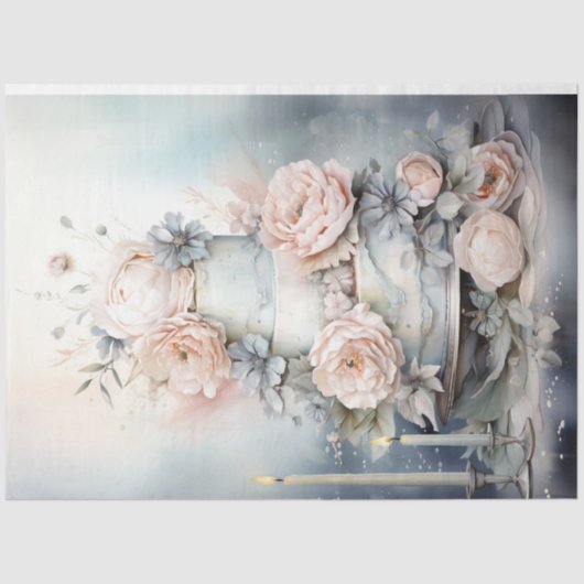 シャビーシックなソフトパステルカラーお誕生日ケーキ 薄葉紙 (正面)