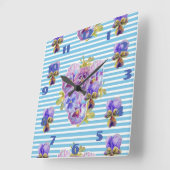 シャビーシックなターコイズブルーのバラ ローズアート レディース ルームクロック スクエア壁時計 (傾斜)