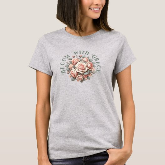 シャビーシックなバラの花は優雅に咲く Tシャツ (正面)