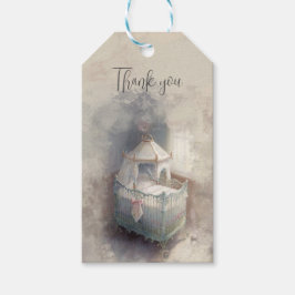 シャビーシックなピンクのベビーベッド ギフトタグ