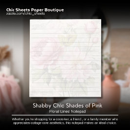 シャビーシックなピンクの花柄の罫線ノートパッド ノートパッド