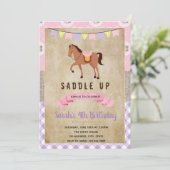 シャビーシックなピンクの馬パーティーの招待状 招待状 (スタンド正面)