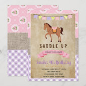 シャビーシックなピンクの馬パーティーの招待状 招待状 (正面/裏面)