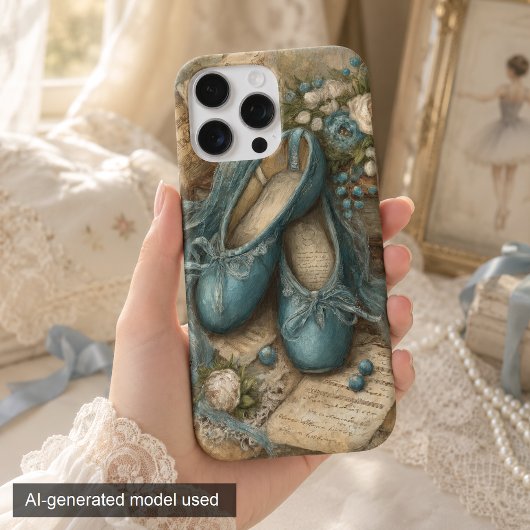 シャビーシックなブルーバレエシューズとバラ Case-Mate iPhoneケース