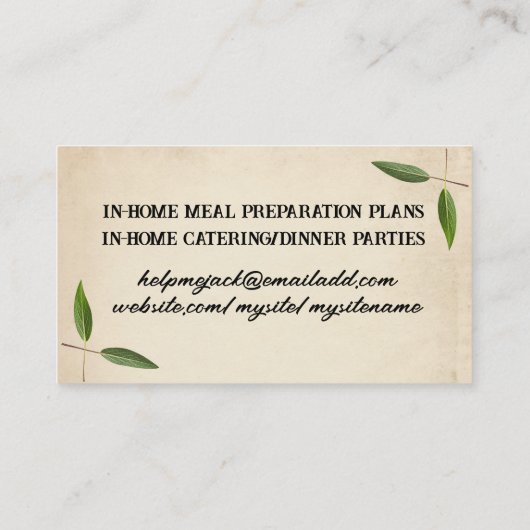 シャビーシックなボウルウィスハーブのスパイスシェフビズカード 名刺 (裏面)