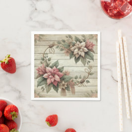 シャビーシックなポインセチアのガーランドデカップナプキンス スタンダードカクテルナプキン