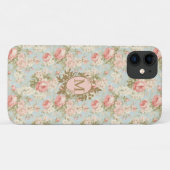 シャビーシックなヴィンテージのピンクのバラのモノグラム Case-Mate iPhoneケース (裏面(横))