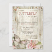 シャビーシックなヴィンテージ蝶の女の子ベイビーシャワー 招待状 (正面)