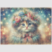 シャビーシックな冬の猫のデコパージュ 薄葉紙 (正面)