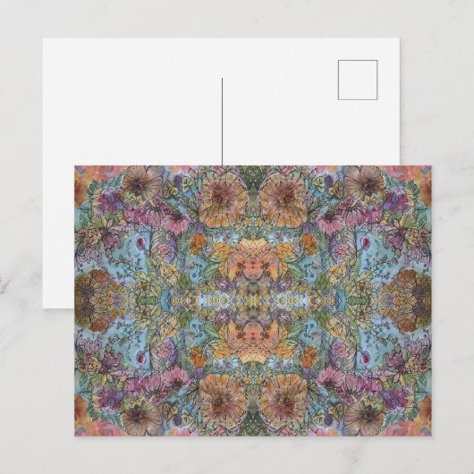 シャビーシックな花の庭 水彩画 ポストカード (正面/裏面)