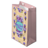 シャビーシックな黄色のストライプの花のフラワーレース ギフトバッグ (正面アングル)