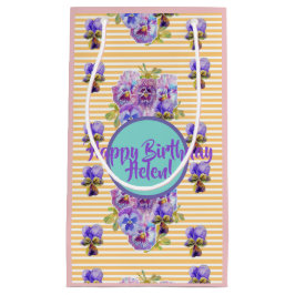 シャビーシックな黄色のストライプの花のフラワーレース ギフトバッグ