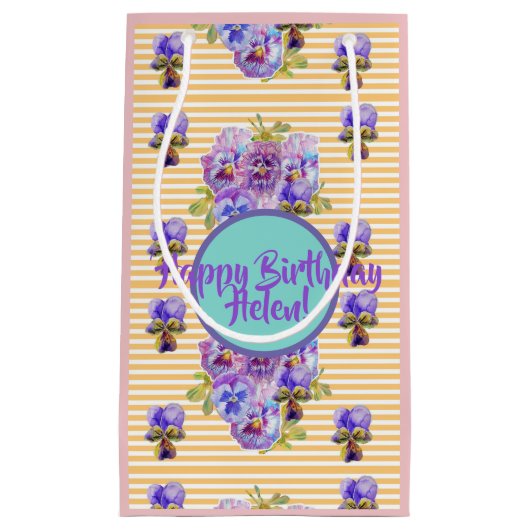 シャビーシックな黄色のストライプの花のフラワーレース ギフトバッグ (正面)