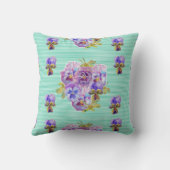 シャビーシックアクアストライプフローラフラワーズクッション クッション (裏面)