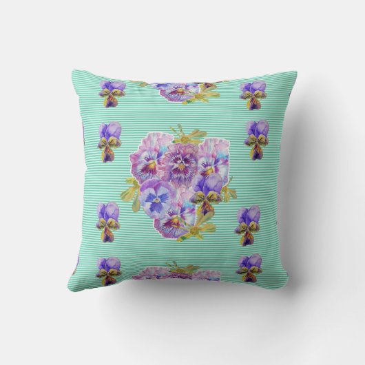 シャビーシックアクアストライプフローラフラワーズクッション クッション (裏面)